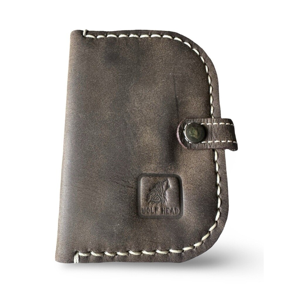 Wolf Head Vintage Suede Brown Leather Snap Bifold Wallet western 🤠 boho